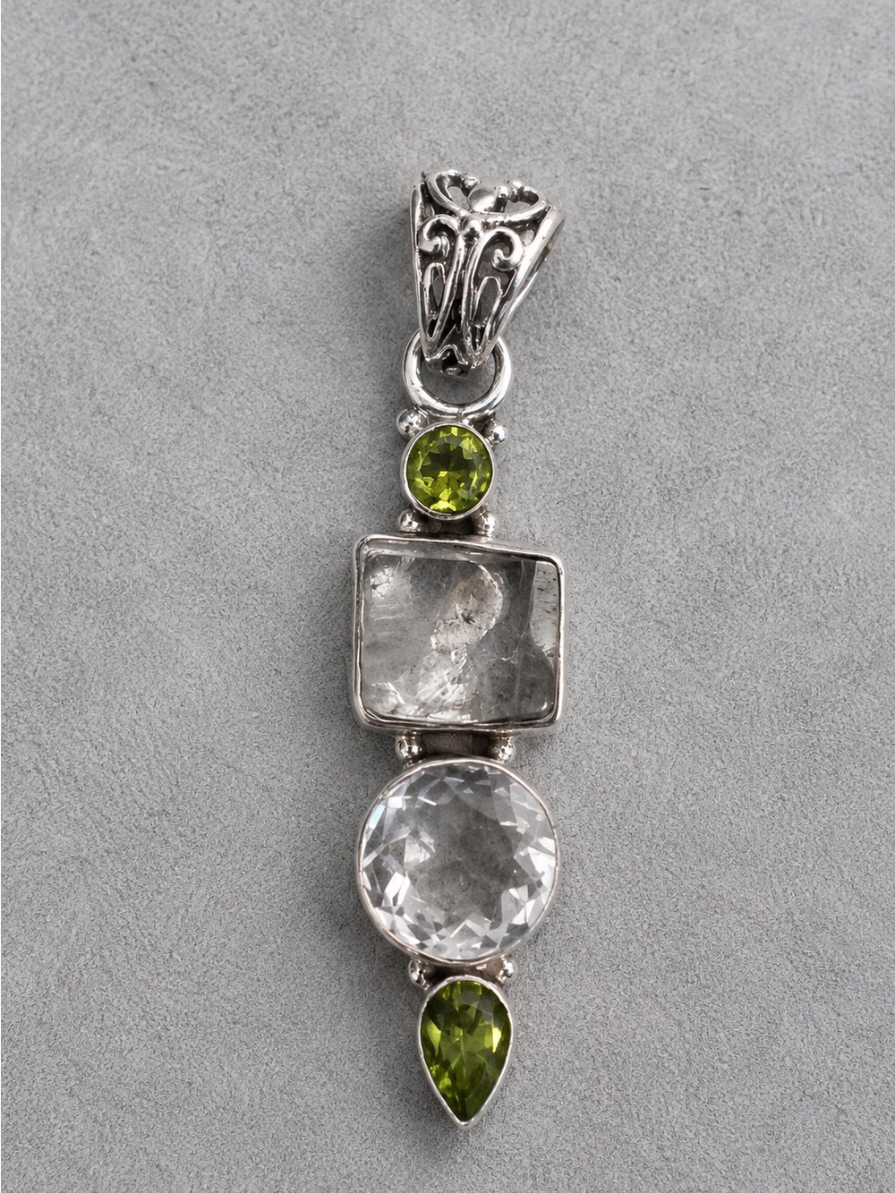 Artisan Multi-Gemstone Pendant Bezel Set Aqua Topaz Peridot 2 1/4" NEW #635